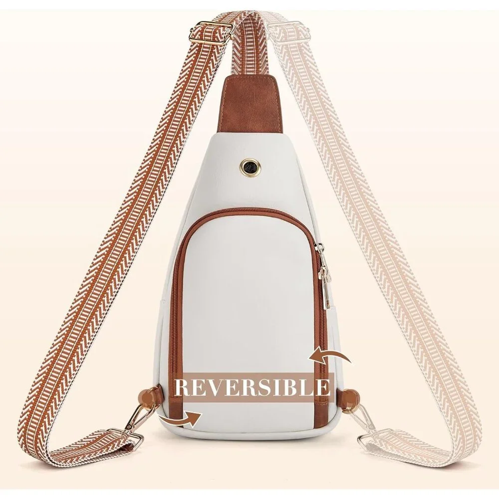 New Large Beige PU Leather Sling Bag Anti-theft Crossbody Travel Bag Purse - Picture 6 of 6